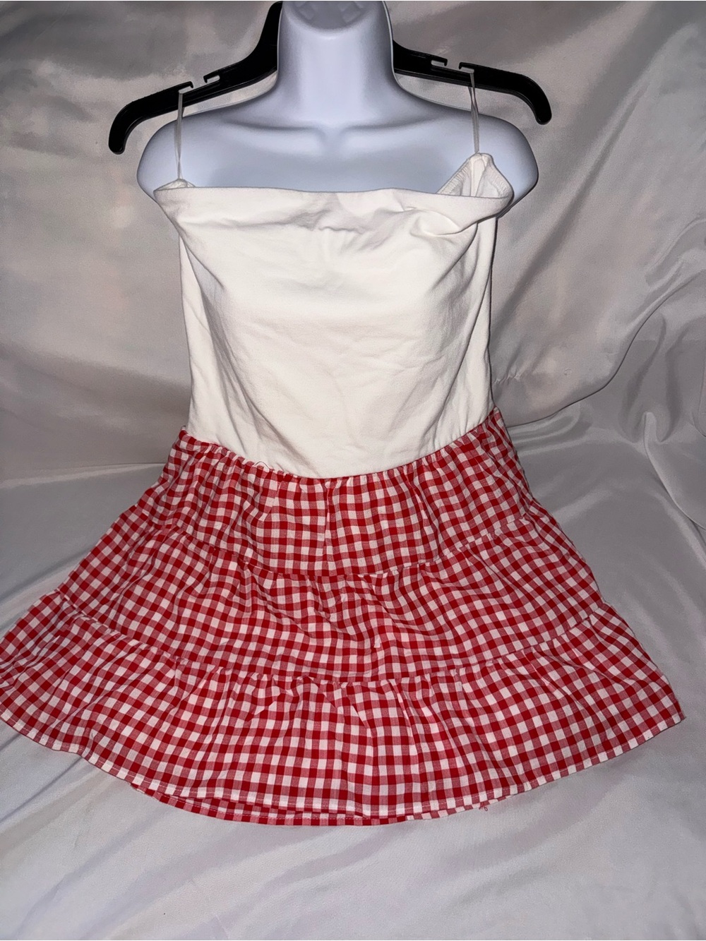 Thirty/Thirty L.A. Red Gingham Tiered Strapless Mini Dress